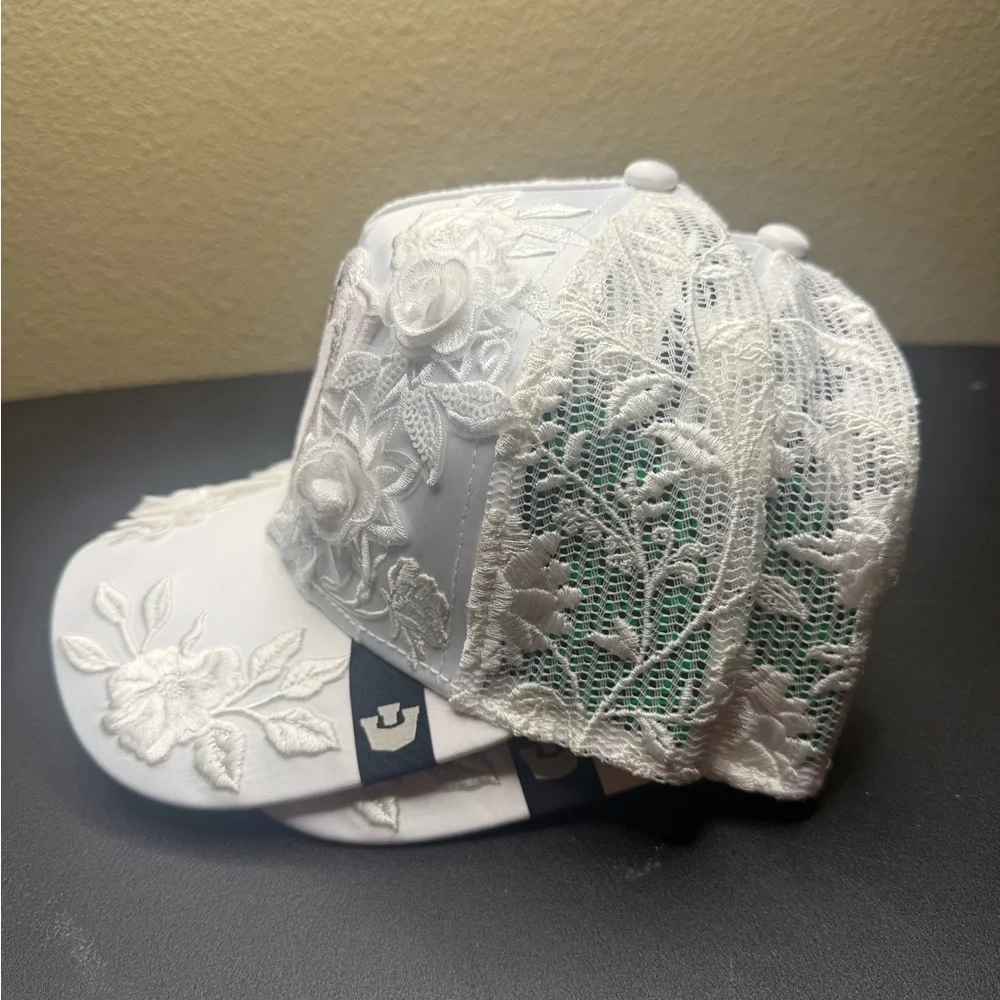Goorin Bros. Black Swan Floral Lace Trucker Hat White NWT
